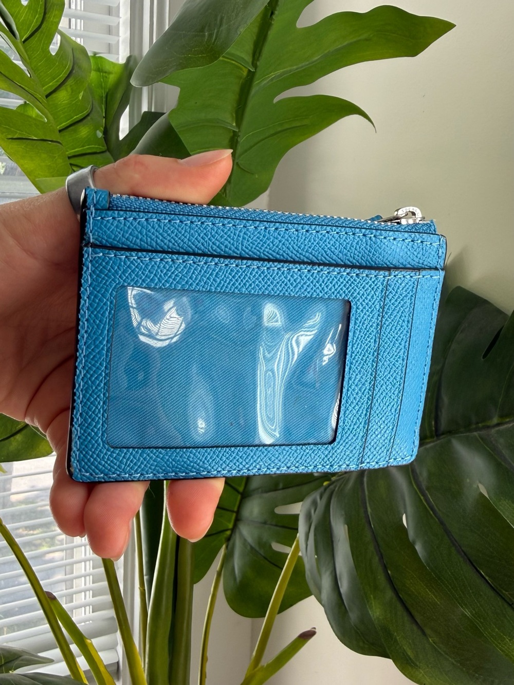 Coach Turquoise Saffiano Leather Zip Card Holder - Picture 2 of 5